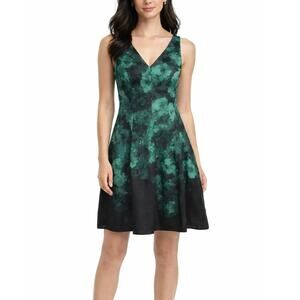 Dress Barn Emerald Green Floral Sleeveless Fit and Flare Midi Dress Size 4 Small